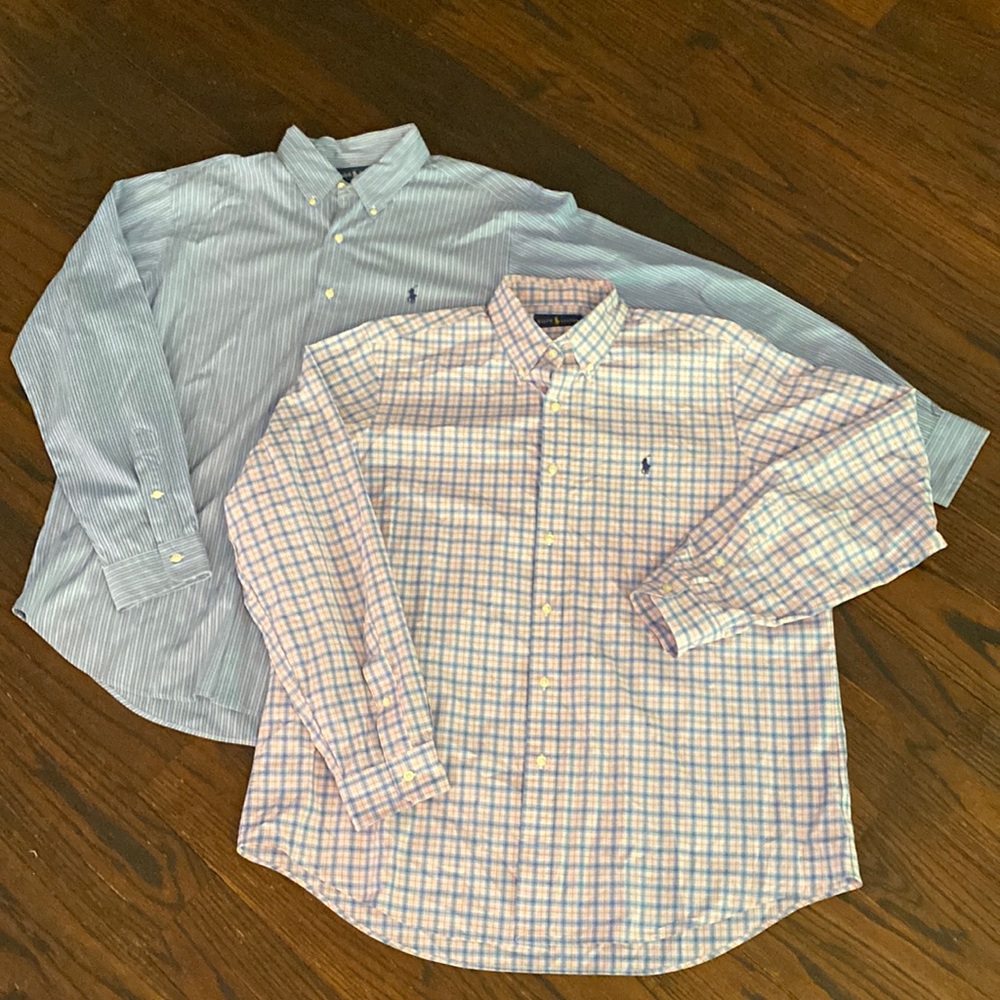 TWO Ralph Lauren XL mens Button Down long sleeve Shirts in mint condition.